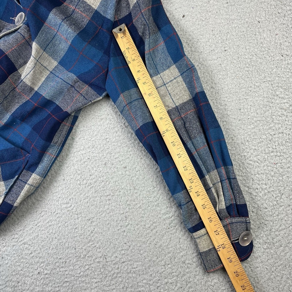 Vtg 1950s PENDLETON Wool Flannel 49er Shirt Jacket Shell Buttons Blue Plaid - Picture 8 of 11
